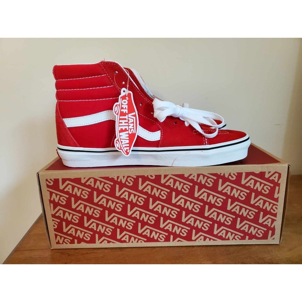 Vans Sk8-Hi Red White High‎ Top Skate Shoes Mens 9.5 Womens 11 VN000D5IB8C New